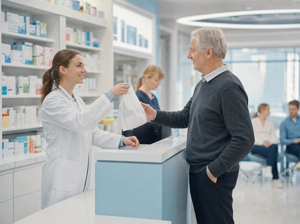 The hospital pharmacy counter.