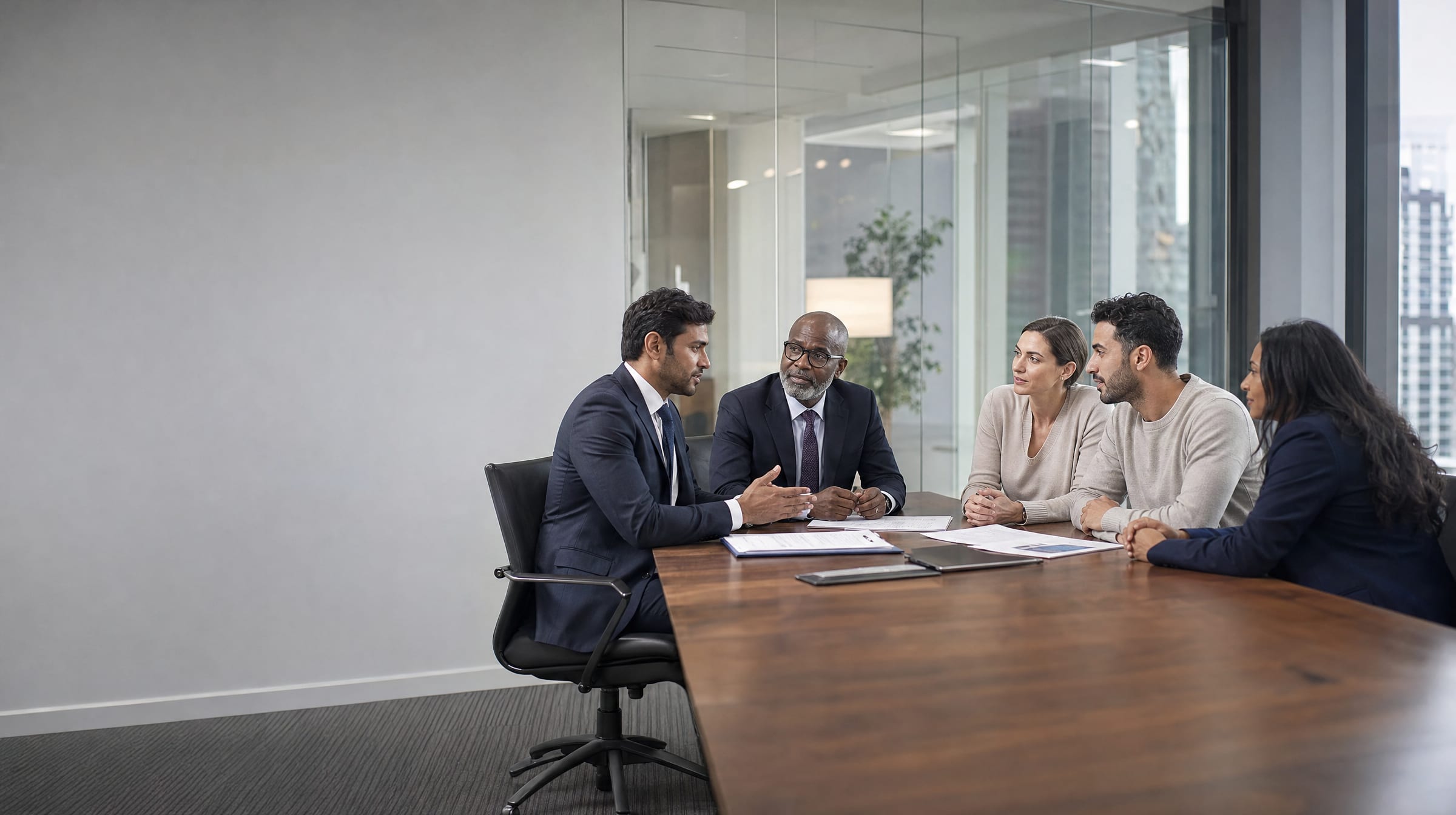A client meeting in a conference room at 12D Legal