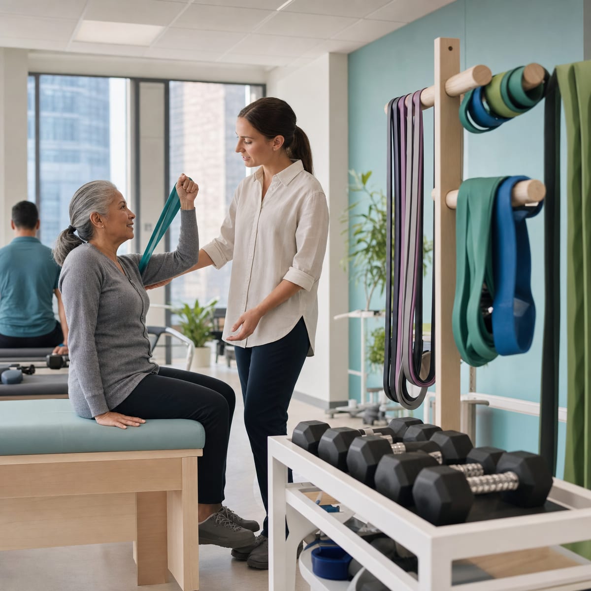 A physiotherapy assessment in progress