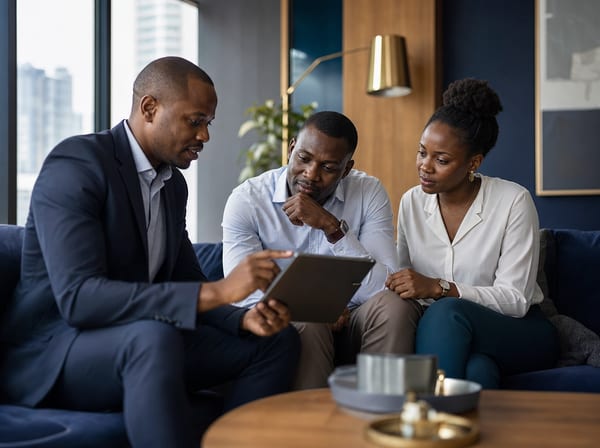 A family discussing a home loan with an advisor.