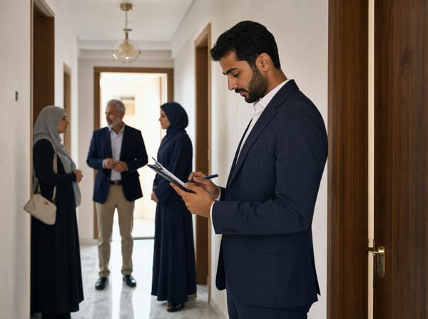 A property manager reviewing documents.