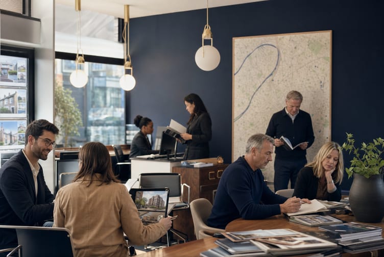 The 12D Realty office, with an agent at a desk.