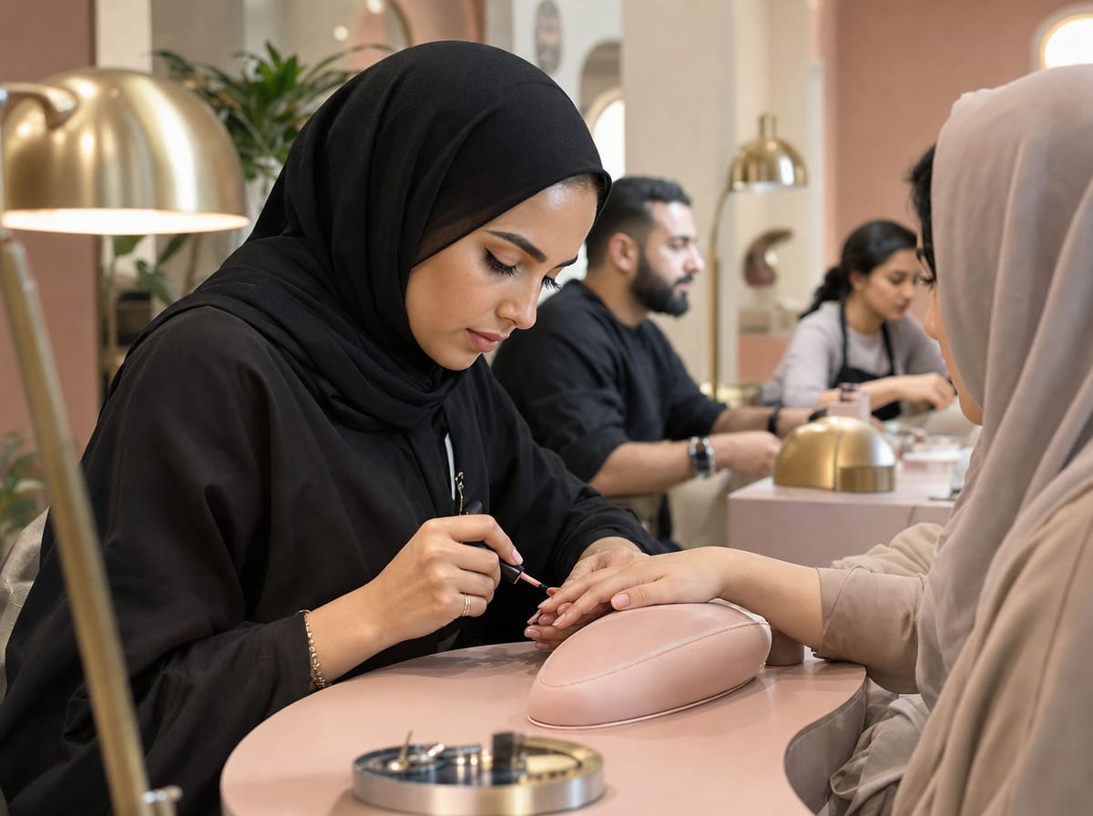 A stylist performing manicure at 12D Salon