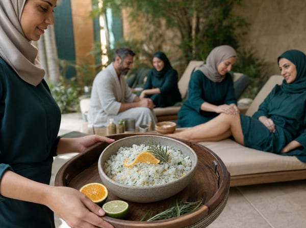 A body scrub treatment with natural exfoliating product on a tray.