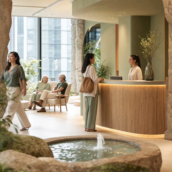 Natural light falling across a massage room.