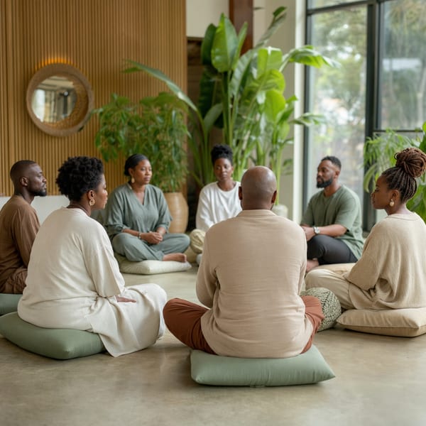 A meditation room set up for an evening session.