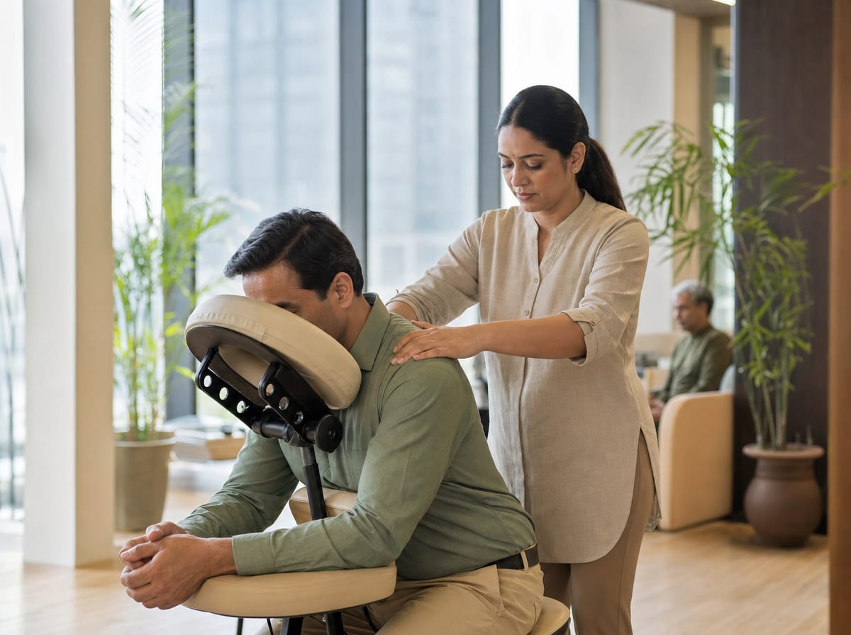 A massage therapy room with a massage table and warm towels.