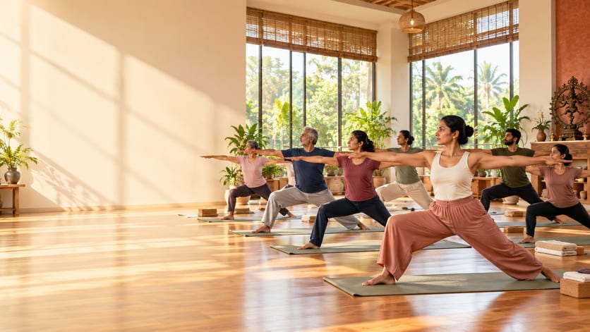 The sample yoga studio website's hero photo.